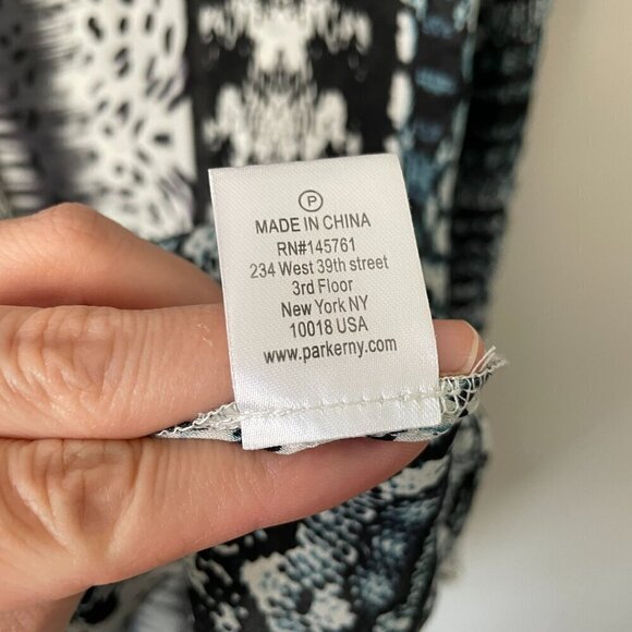Parker SILK Long Sleeve Patterned Casual Blouse Moccasin Black White Medium NEW - Picture 11 of 12